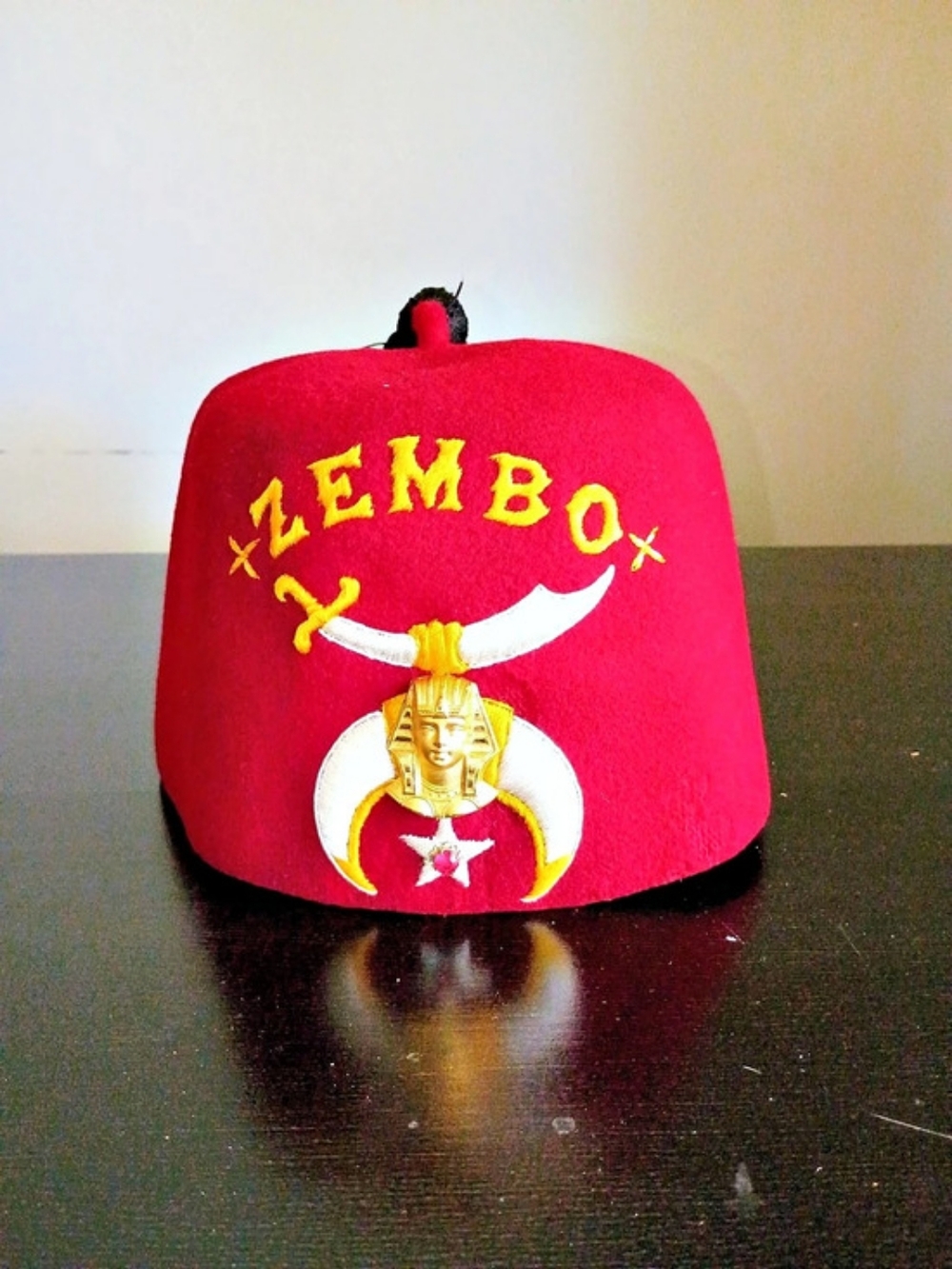 Vintage ZEMBO Shriner's Masonic Red Wool Fez Hat Cap Tassel W/Bag 6.5"